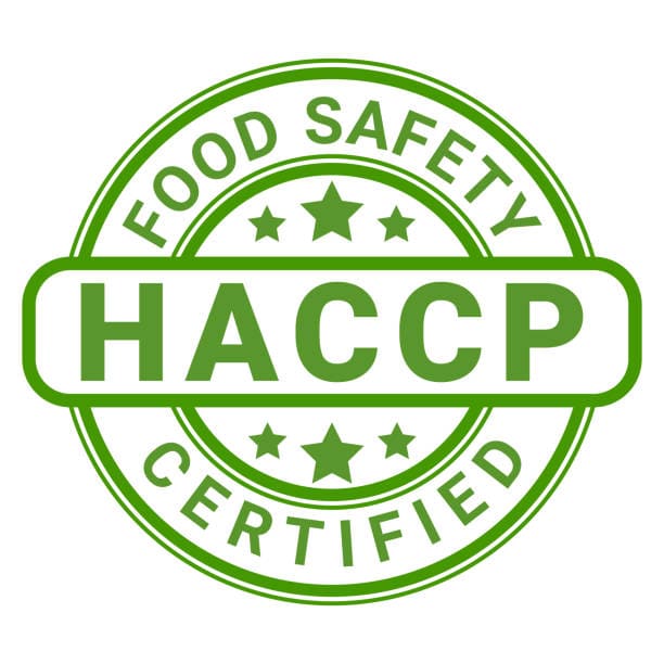 HACCP Certified Food Safety logo in green, promoting compliance with food safety regulations.