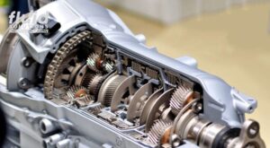 Cutaway view of an industrial gear system