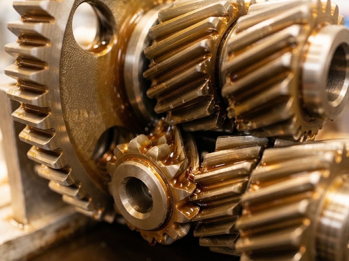 Lubricated transmission gears with high-performance gear oil