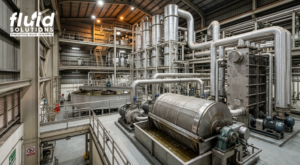 A large industrial plant featuring extensive pipes and machinery used for purification processes.