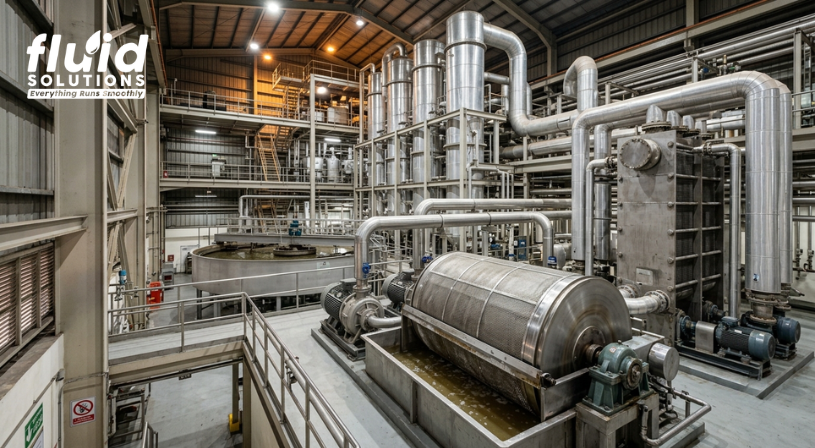 A large industrial plant featuring extensive pipes and machinery used for purification processes.